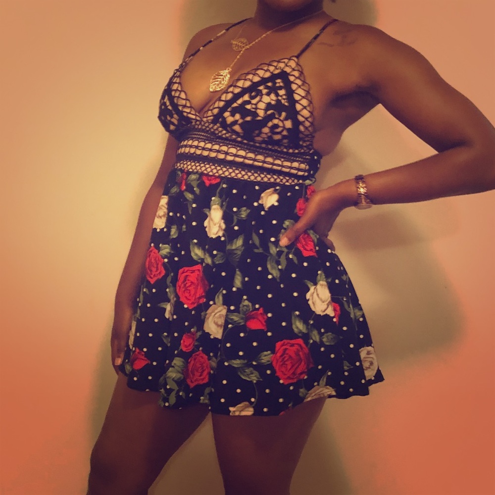 Black Floral Crochet Romper